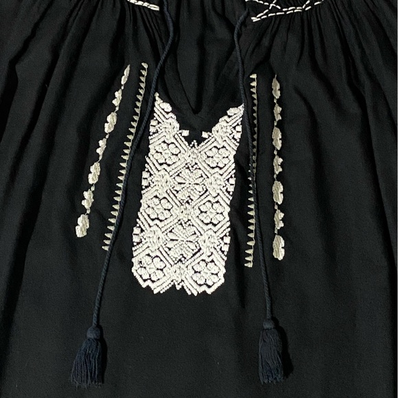 Roxy Quiksilver Floral Embroidered Peasant Dress Medium Black Hippie Boho Beachy - Picture 6 of 9